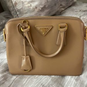 Prada beige saffiano top handle